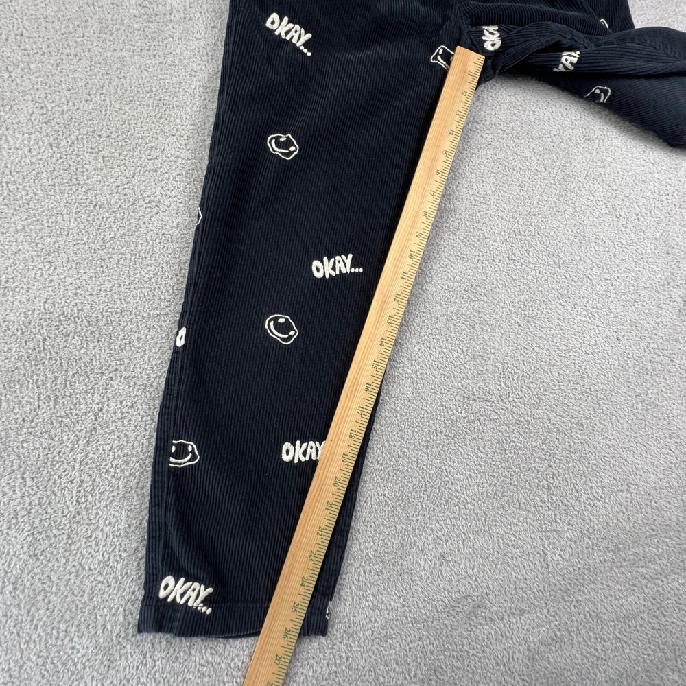 Urban Outfitters Black Corduroy Embroidered Smiley Okay Pants Mens Small S‎ - Picture 7 of 10